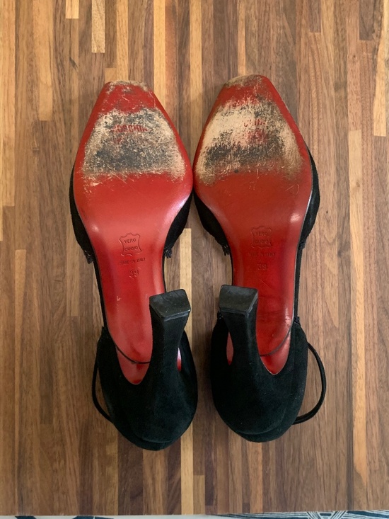 Vintage Moschino Lace Trim Suede Heels - Picture 5 of 13